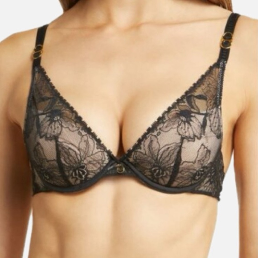 Chantelle Lingerie Orchids Underwire Push-Up Bra Black sheer lace bra